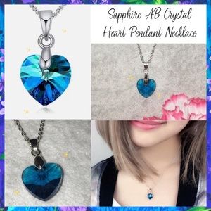 3-$15 AB Dainty Sapphire Crystal Heart Pendant Necklace